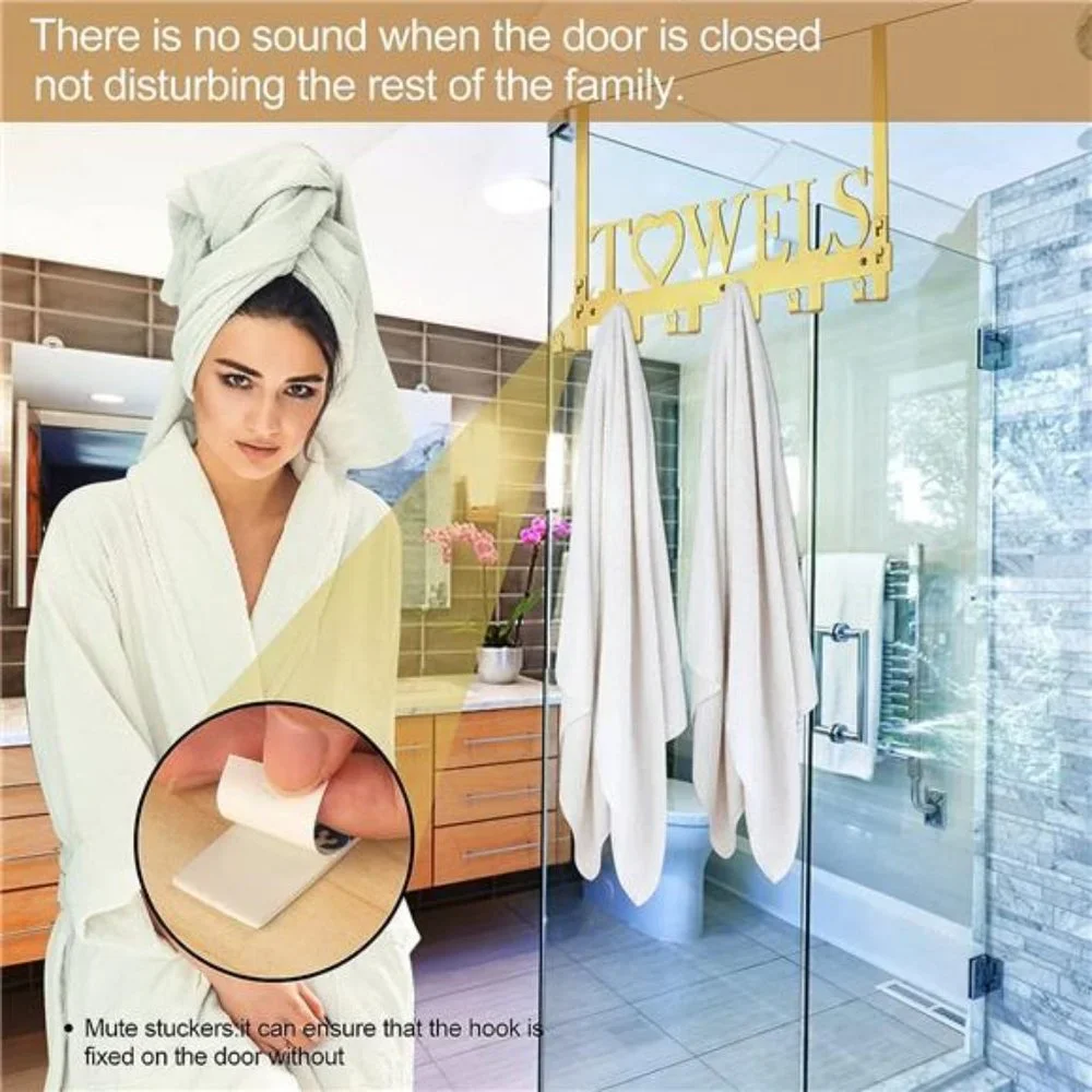 Over The Door Towel Rack Metal Bath Towel Holder Hanger Bathroom Bedroom Gold